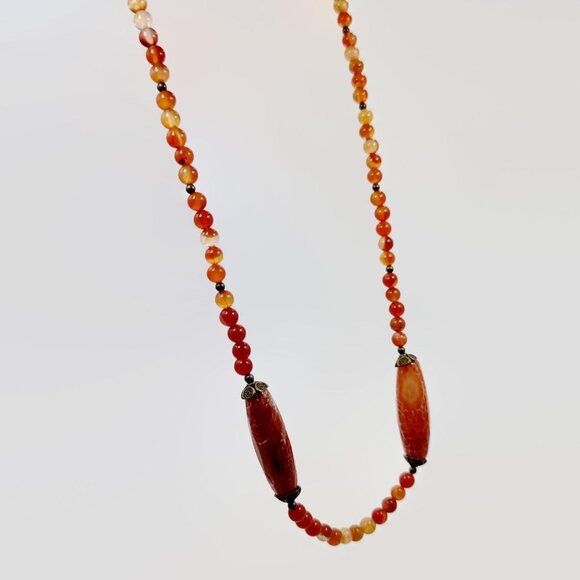 Vintage Necklace, Carnelian, Snakeskin Agate, Vintage, Art Deco, Stones, 1930s - Picture 7 of 7